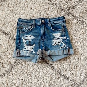 american eagle patched jean shorts